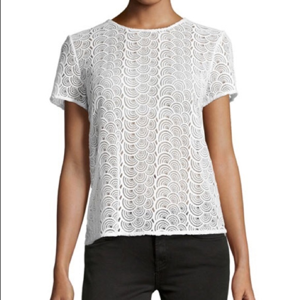Diane Von Furstenberg White Lace Short Sleeve Tee